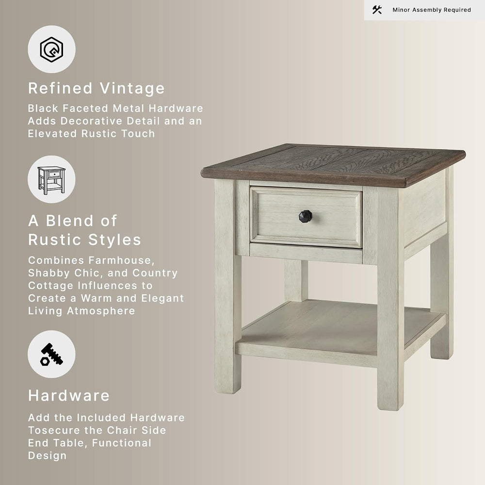 Signature Design by Ashley Farmhouse End Table with Drawer, Antique White
