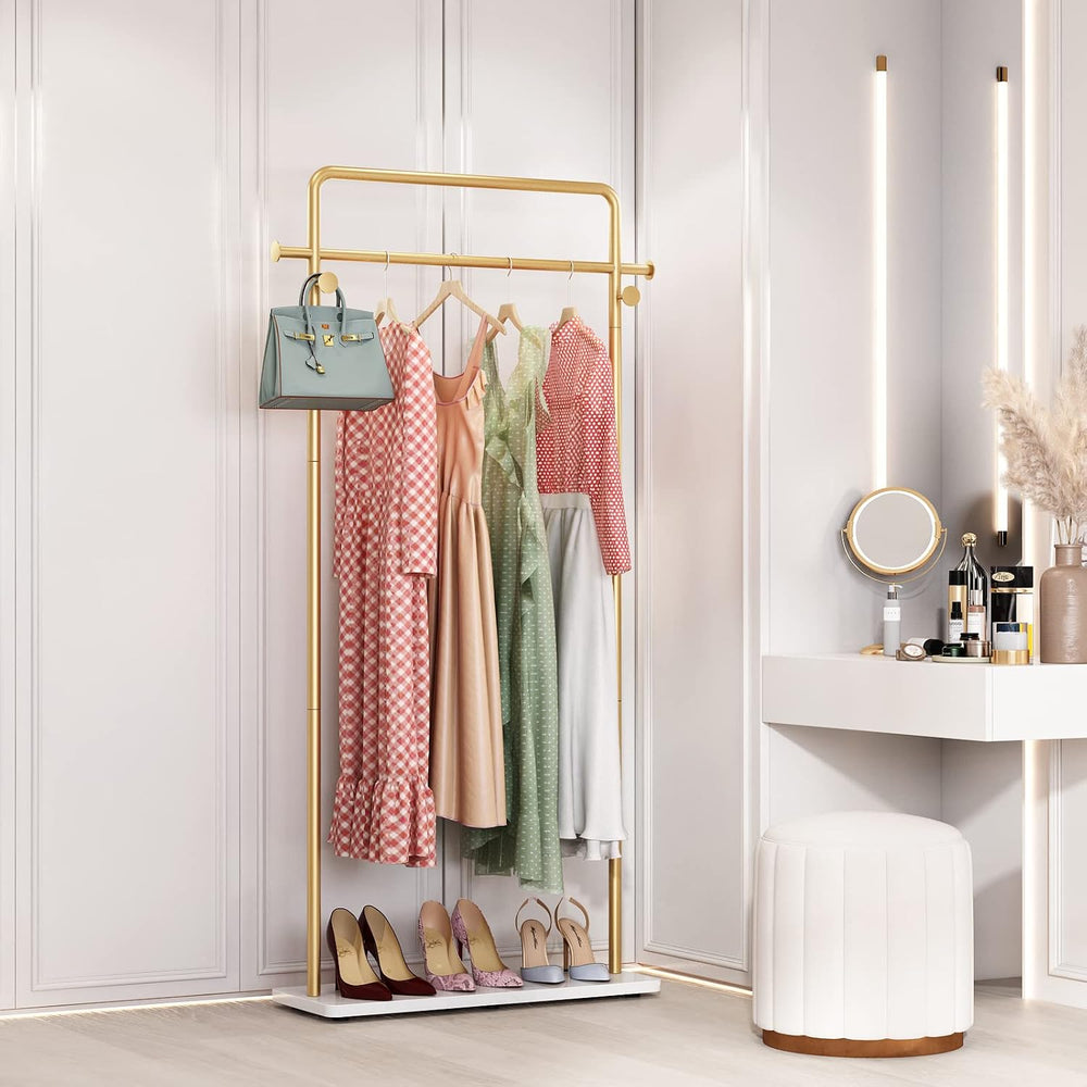 TIEOU Gold Coat Racks with Shelf, Heavy Duty Gold Clothing Racks for Boutique...