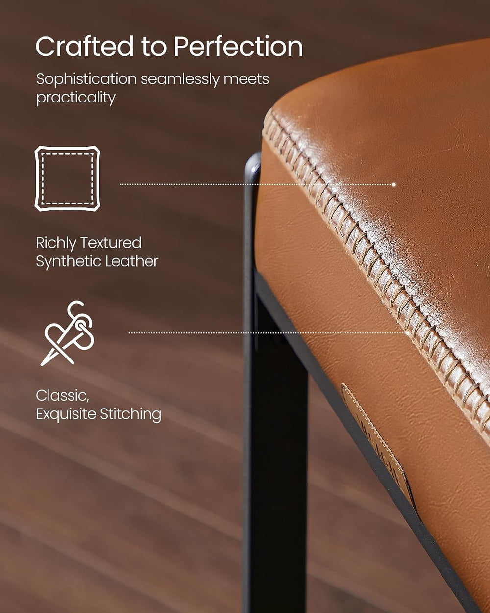 VASAGLE Bar Stools Set of 3, Counter Height, PU Leather, 26-Inch