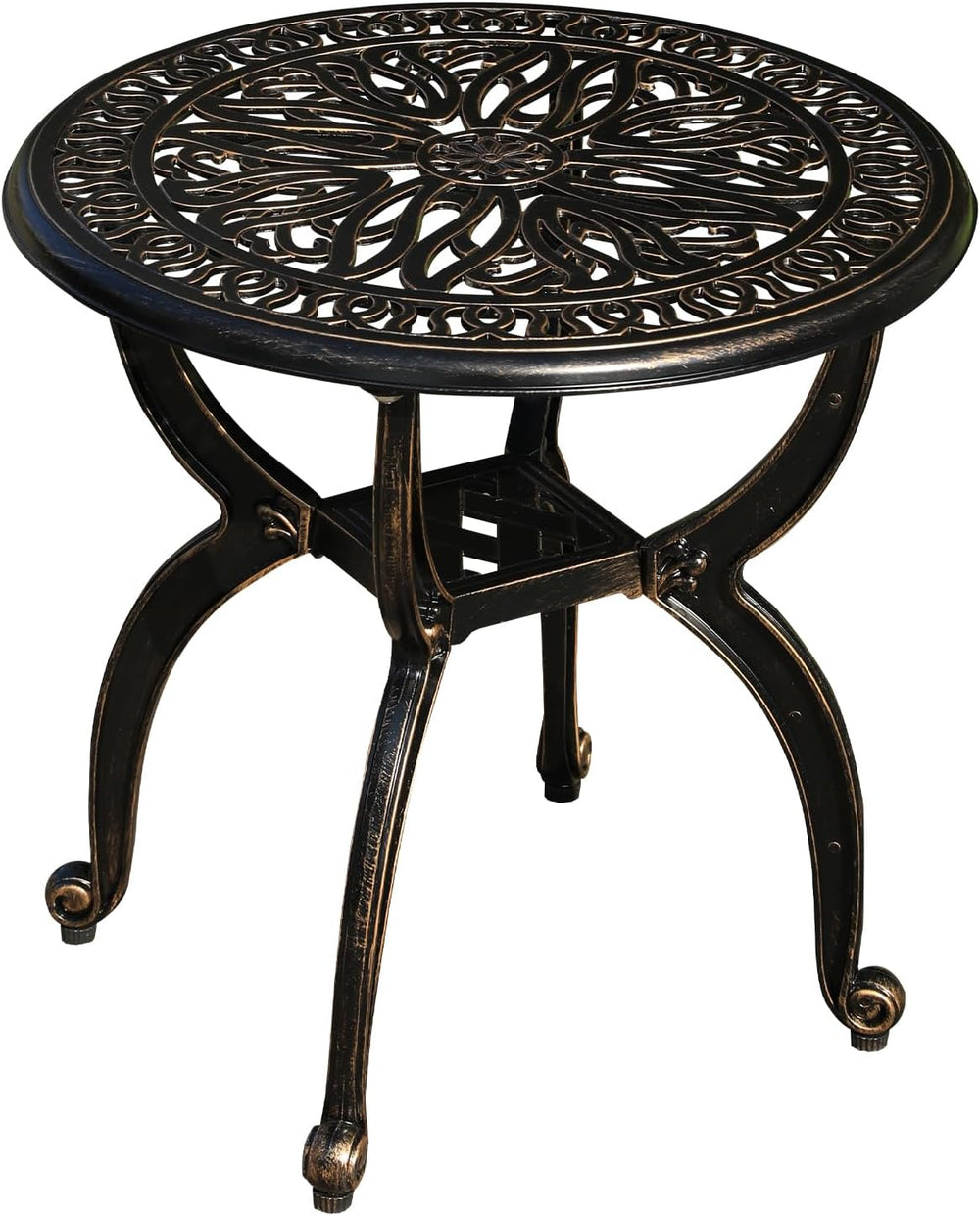 Cast Aluminum Outdoor Side Table, All Weather Round Small Coffee Table for Pa...