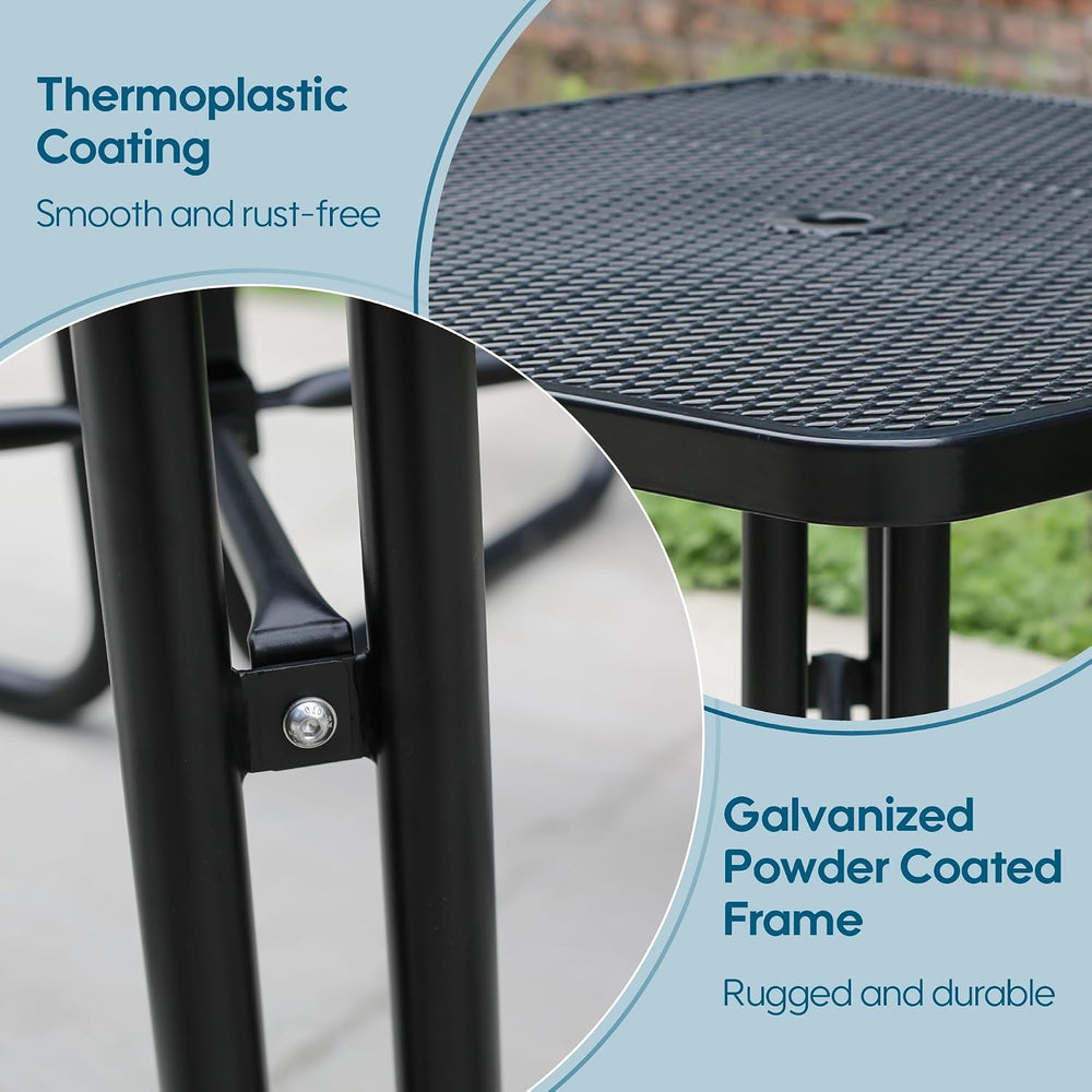 8-Person Picnic Tables for Outdoors, Industrial 46" Expanded Metal Squar...