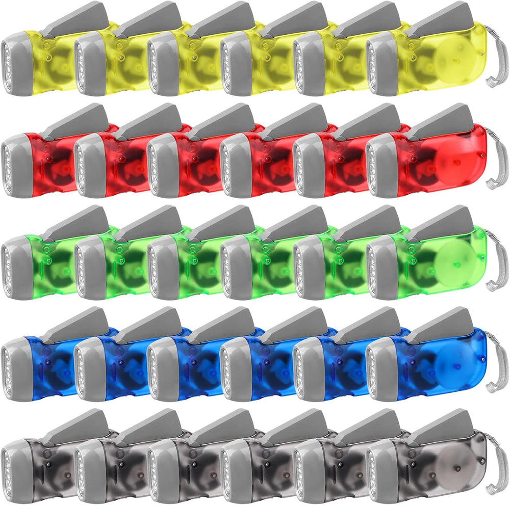 30 Pcs Hand Crank Flashlight 3 LED White Light Hand Press Torch No-Battery Fl...