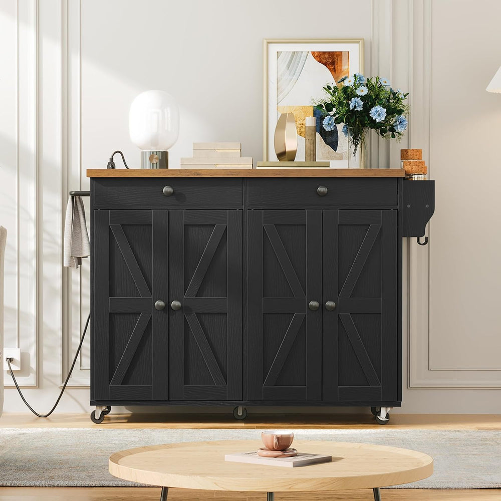 HOOBRO Kitchen Island with Power Outlet, Rolling Kitchen Island with Storage,...