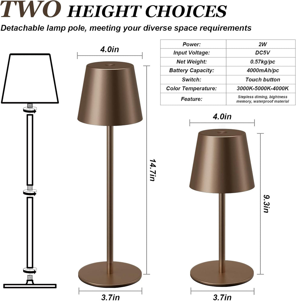 Kakanuo Brown Cordless Table Lamp Rechargeable, Battery Operated