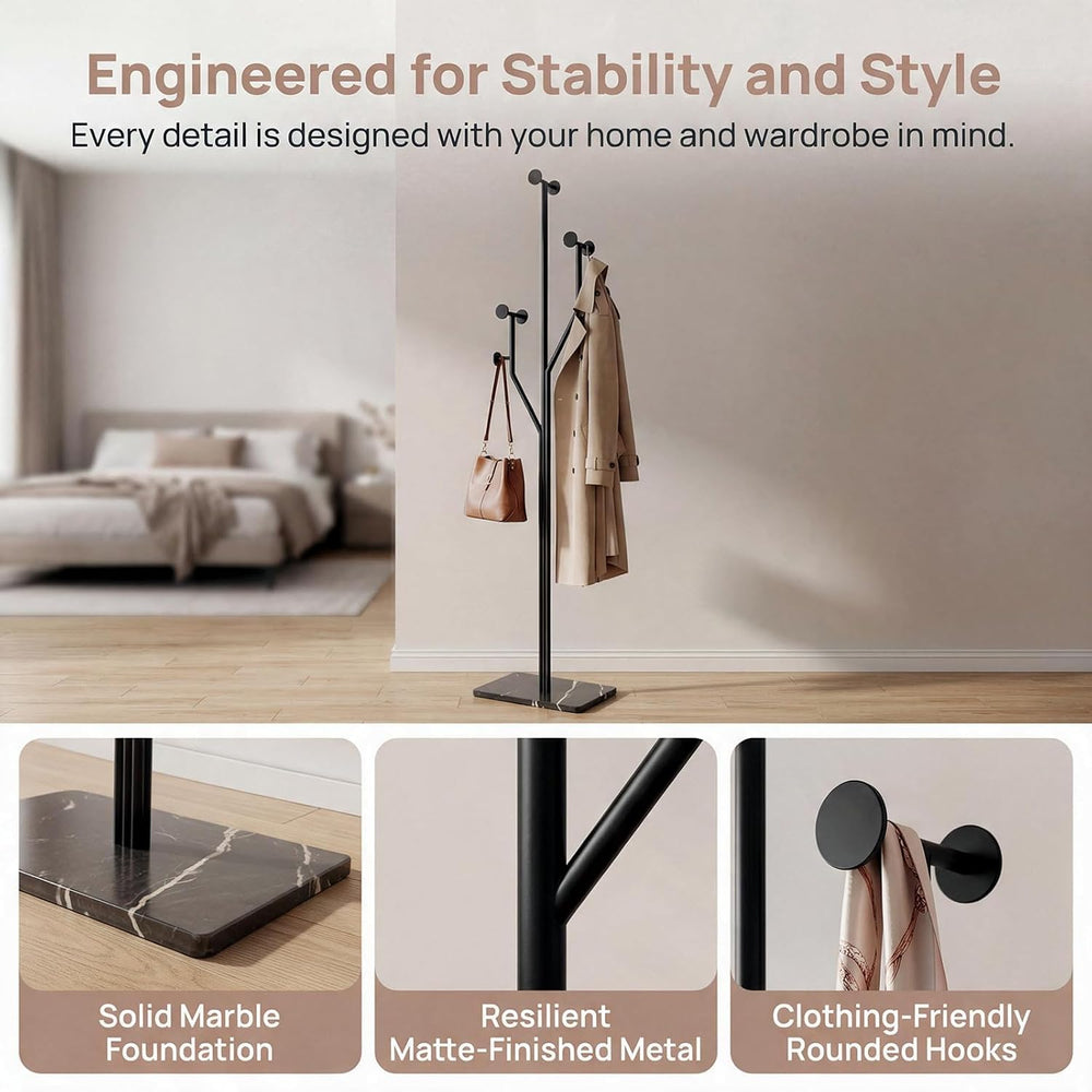 Modern Black Coat Racks Freestanding with 8 Hooks, Coat Tree for Entryway