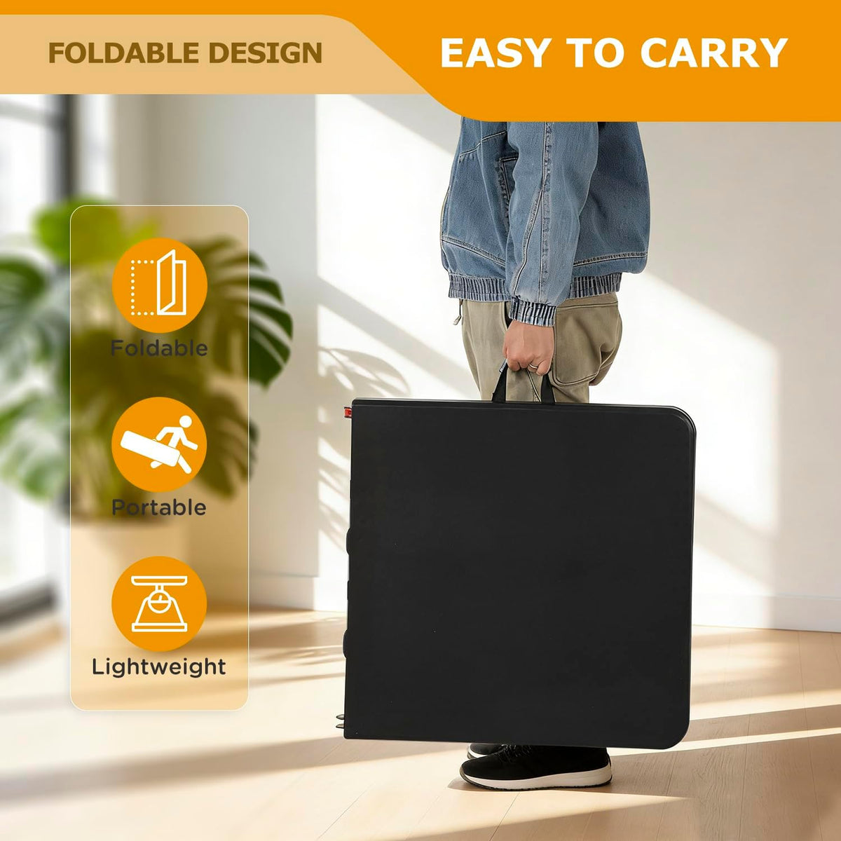 FDW | 4FT Folding Table | Black | Portable Plastic Table
