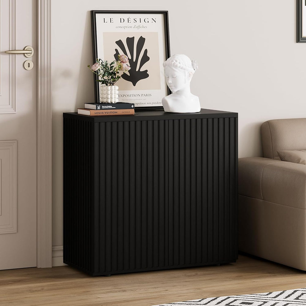 31.5" Fluted Buffet Cabinet, Adjustable Shelf, Black