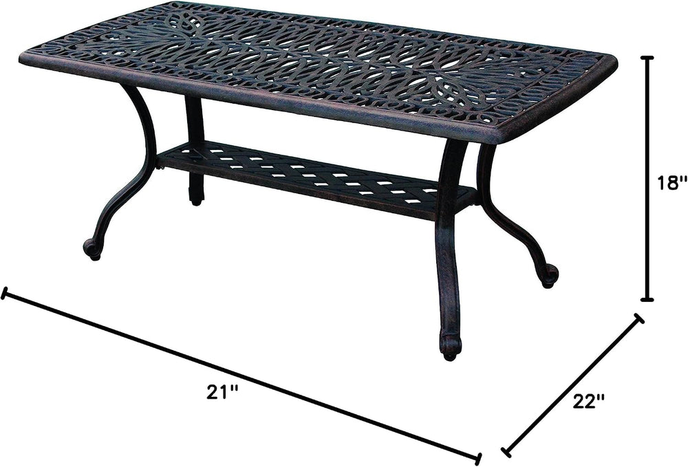Darlee Elisabeth Cast Aluminum Rectangular Coffee Table, 21'' x 42...