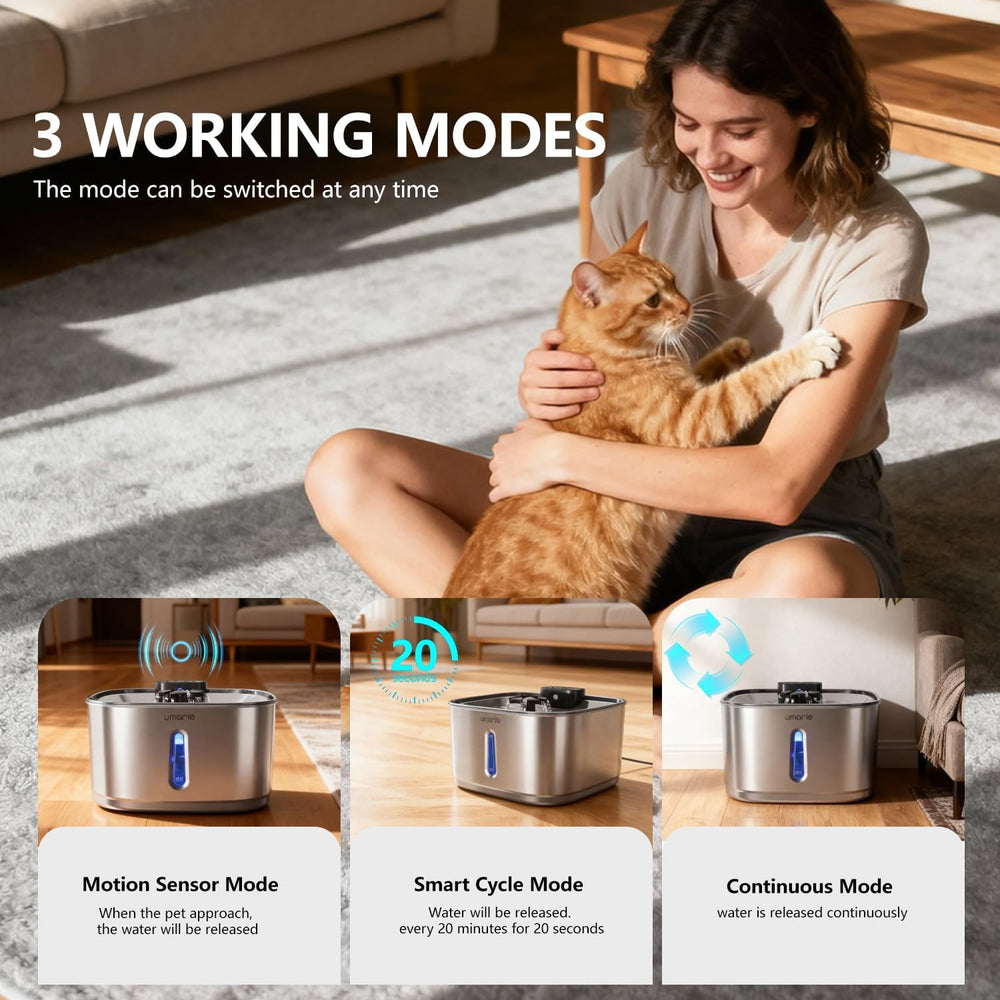 Automatic Cat Water Fountain, Wireless Pet Water Fountain Stainless Steel, Ul...
