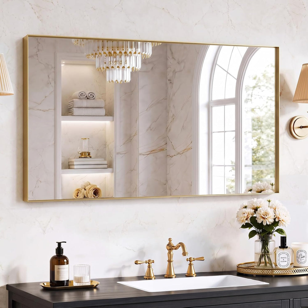 Bathroom Mirror 40x24 Inch, Gold Metal Framed Mirror for Wall
