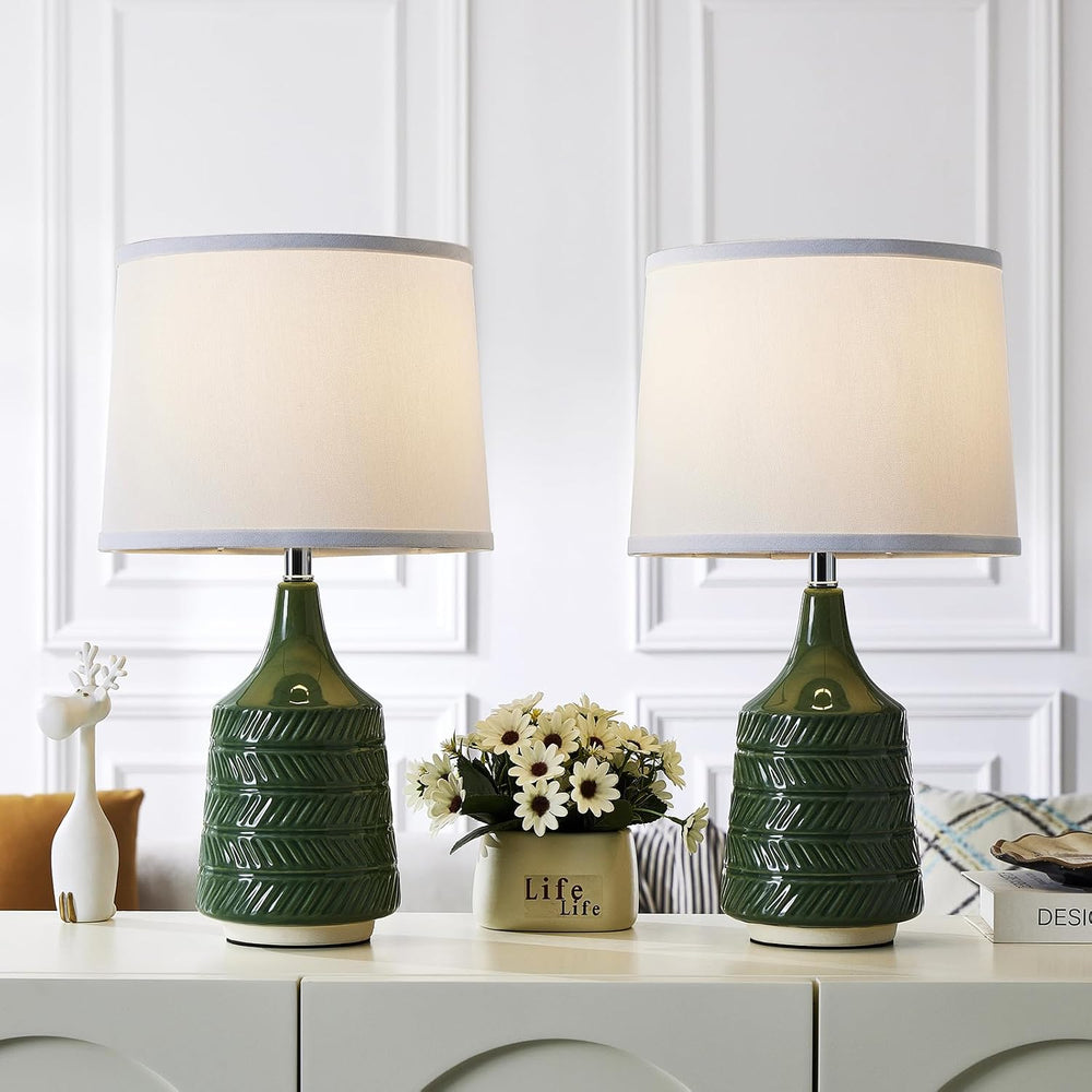 Green Ceramic Table Lamps Set of 2, 18.5" Modern Bedside Lamps for Night...
