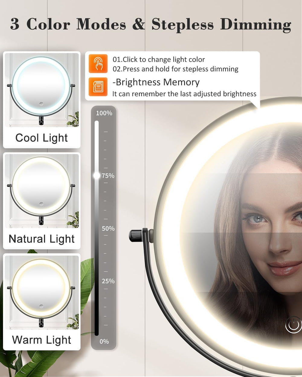 20X 9" Wall Mounted Magnifying Makeup Mirror with Light Height Adjustable