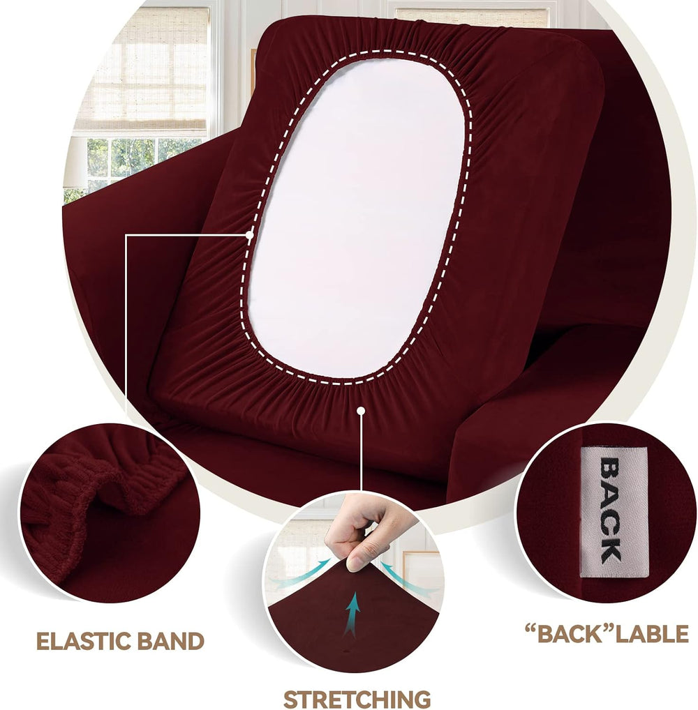 WEERRW Velvet Stretch 2 Pieces Chair Sofa Slipcovers Washable, Burgundy