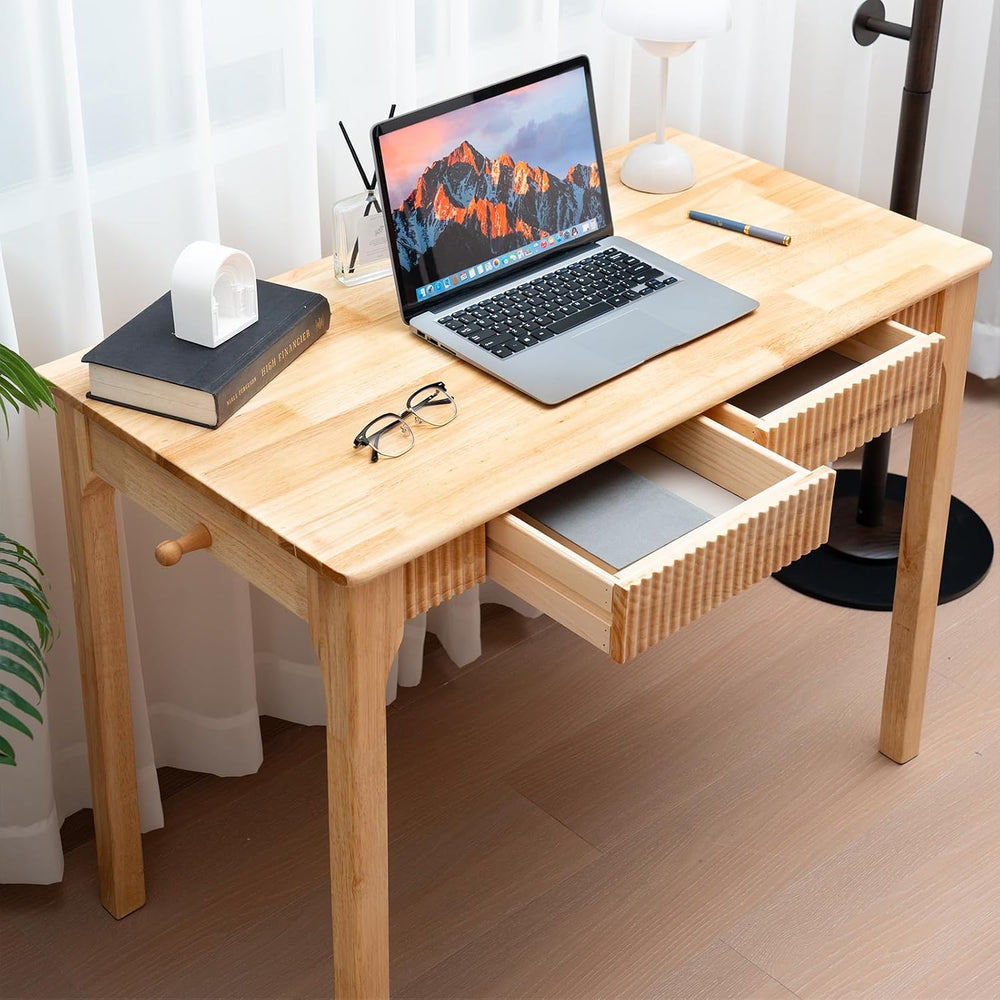 100% Solid Wood Desk,Small Oak Writing Desk，15-Min Assembly，Natural