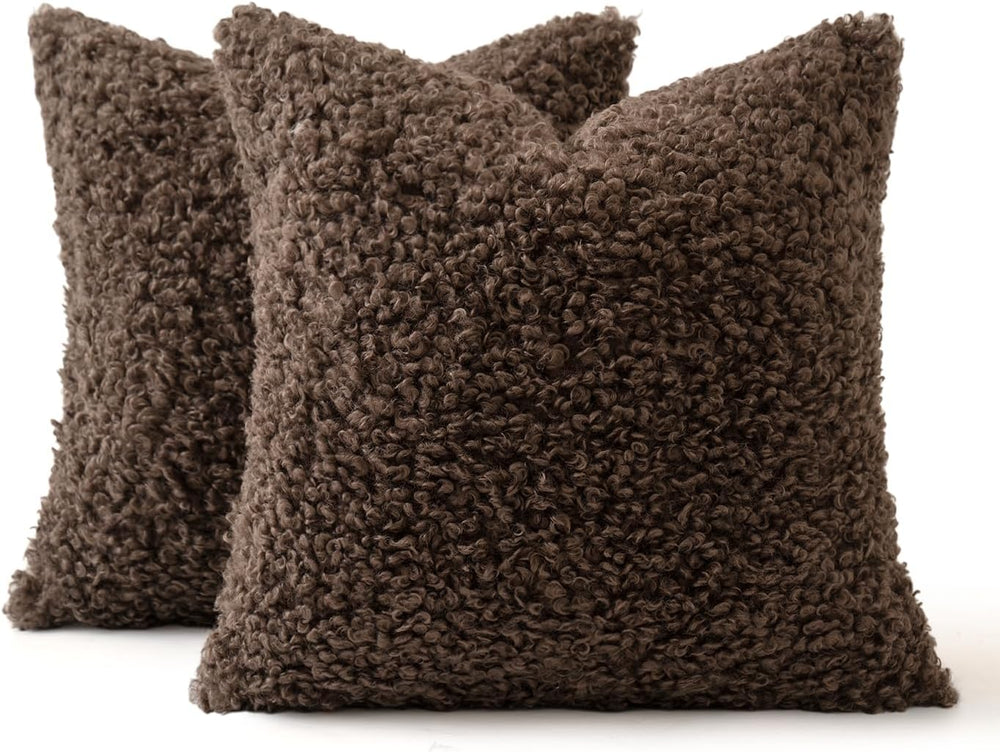 MIULEE Decorative Faux Fur Pillow Covers Euro Sherpa 24x24 Chocolate