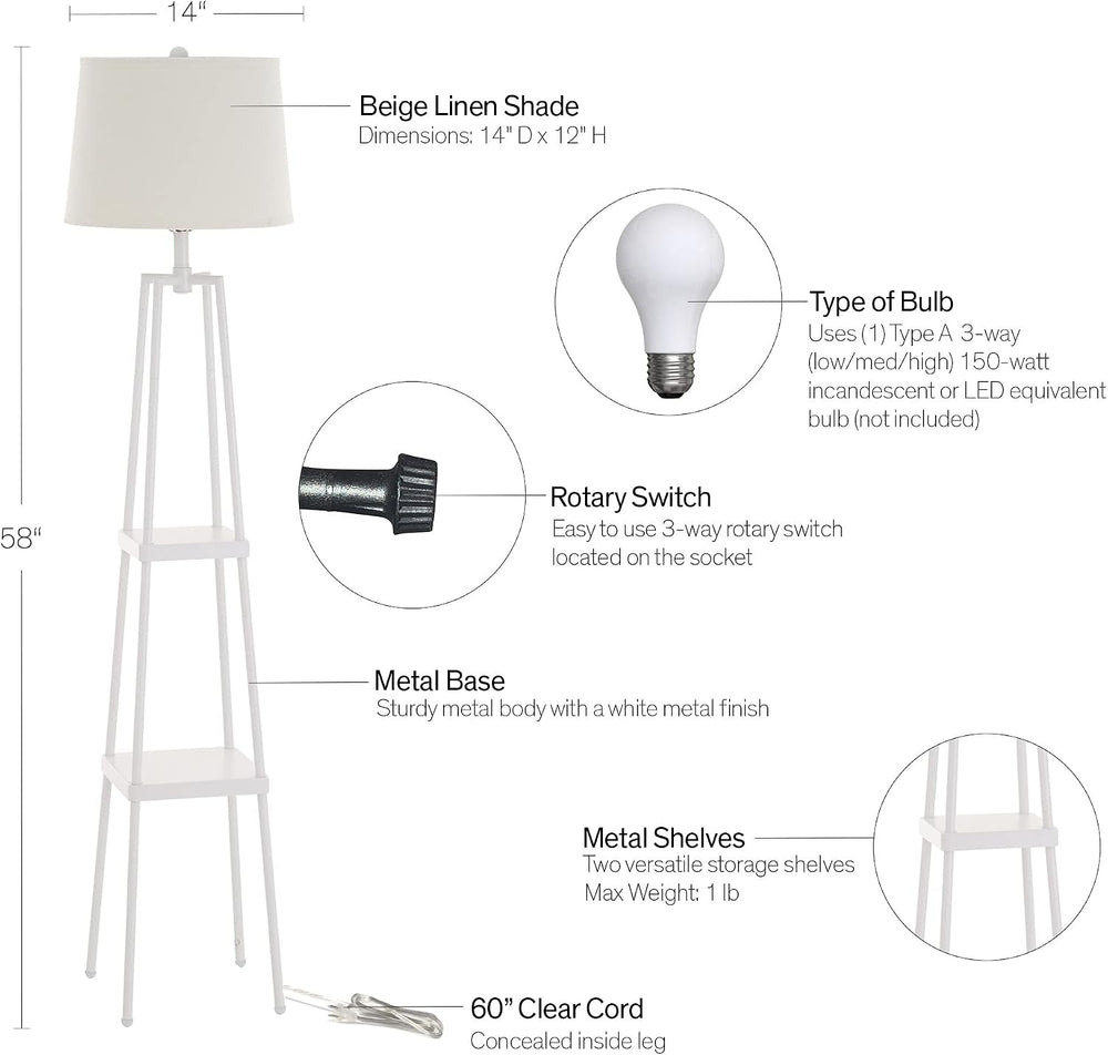 Catalina Lighting 19305-001 Modern Etagere Floor Lamp with Shelves, Standing ...