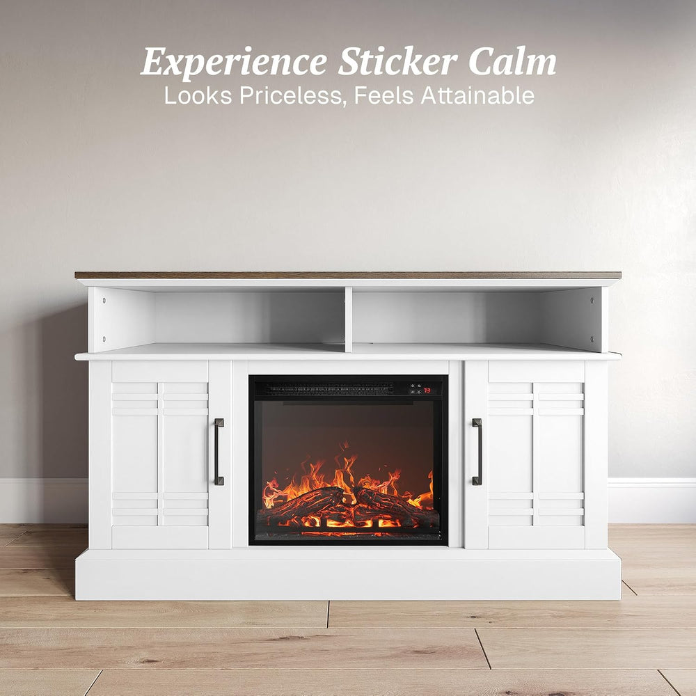 BELLEZE Norrell 48" TV Stand with 18" Electric Fireplace - White
