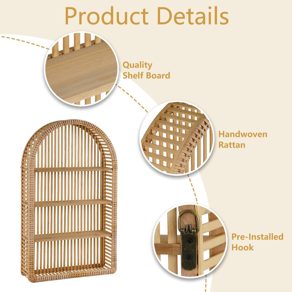 4 Tier Arched Rattan Wall Shelf