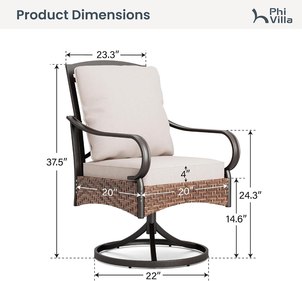 PHI VILLA Swivel Patio Dining Chairs Wicker Chairs Set of 2 with Cushions