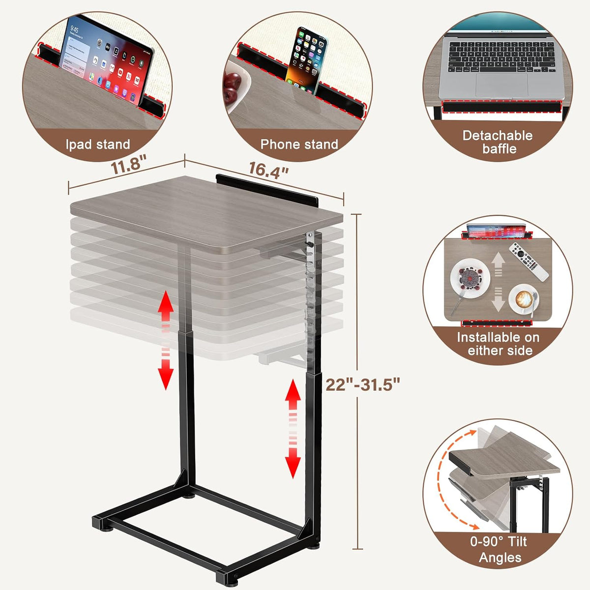 upgrade tv tray table set of 2, 8-level, close-up detail
