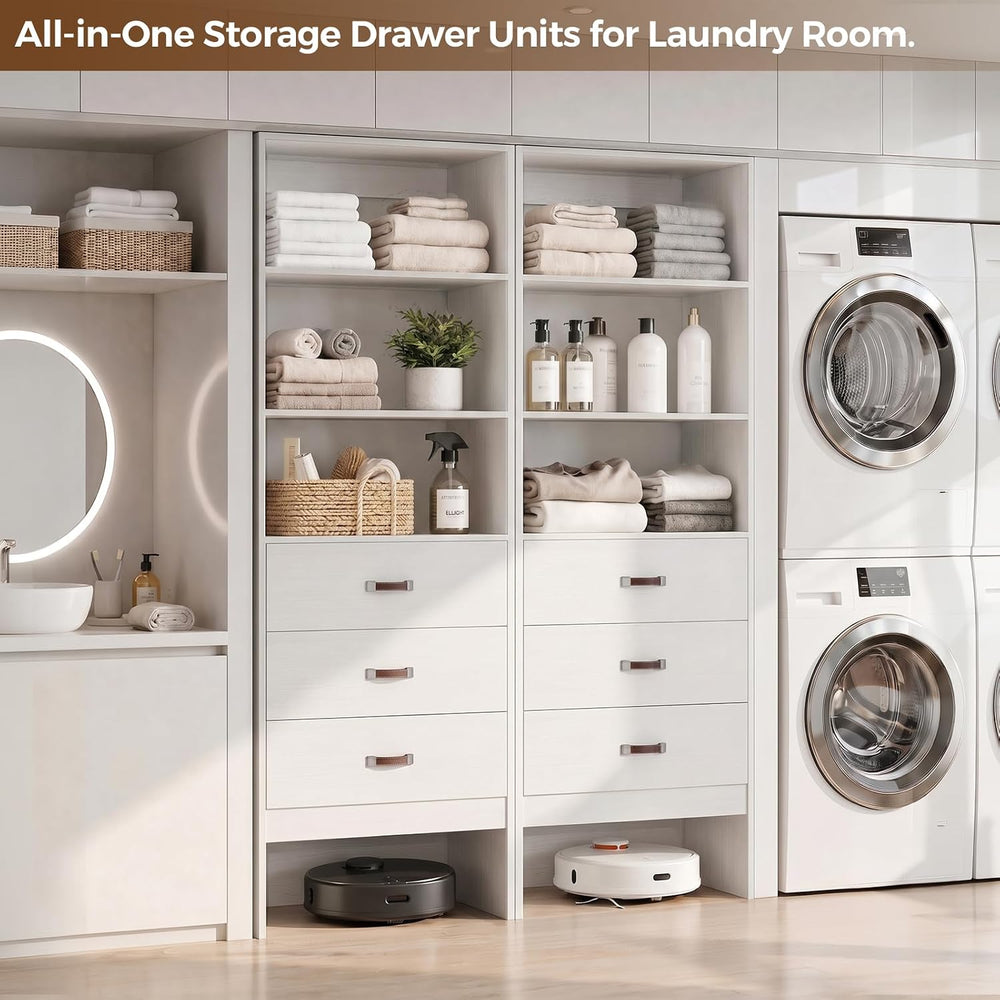 Freestanding 3.5FT Closet System with Leather Handles for Small Space White
