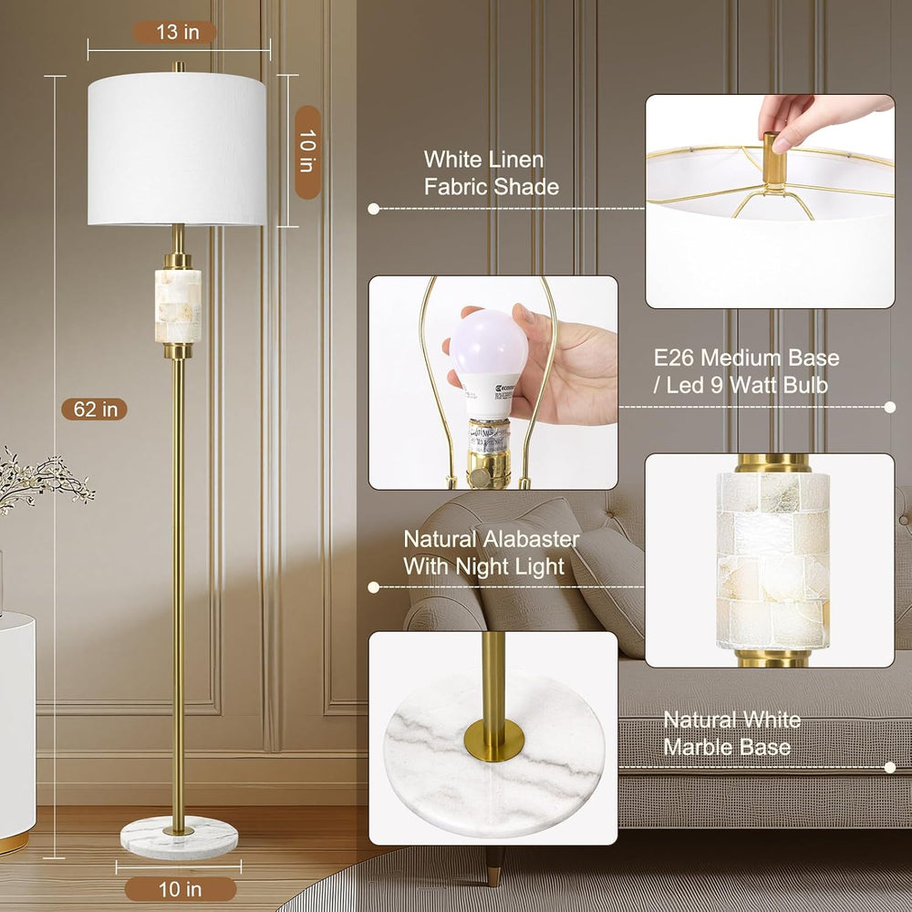 KIVDITZO Alabaster Floor Lamps for Living Room with Night Light
