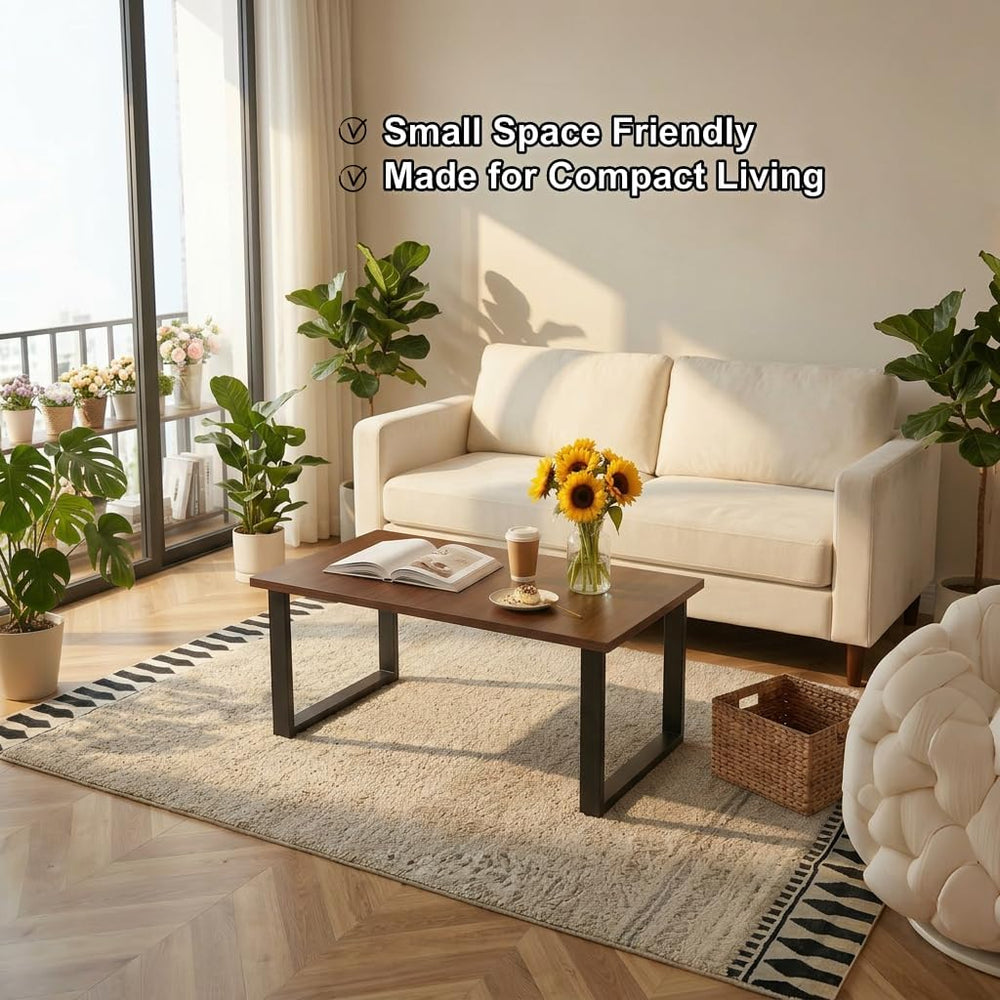 Walnut Folding Coffee Table, No Assembly Required for Small Spaces,35.5In
