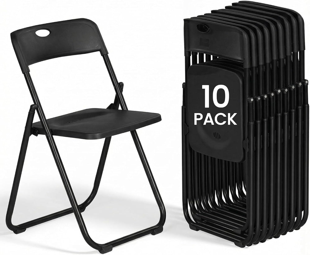 10 Pack Black Plastic Folding Chairs for Outside Portable Foldable