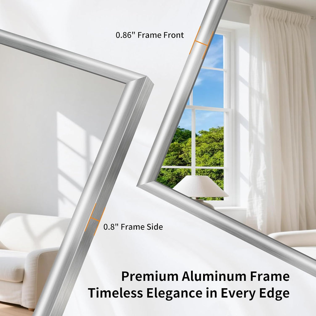 20x24 Inch Brushed Silver Bathroom Mirror, Raised Metal Framed Bathroom Vanity Mirror for Over Sink, Anti-Rust, Shatterproof Rectangle Wall Mirror, Hangs Horizontally or Vertically