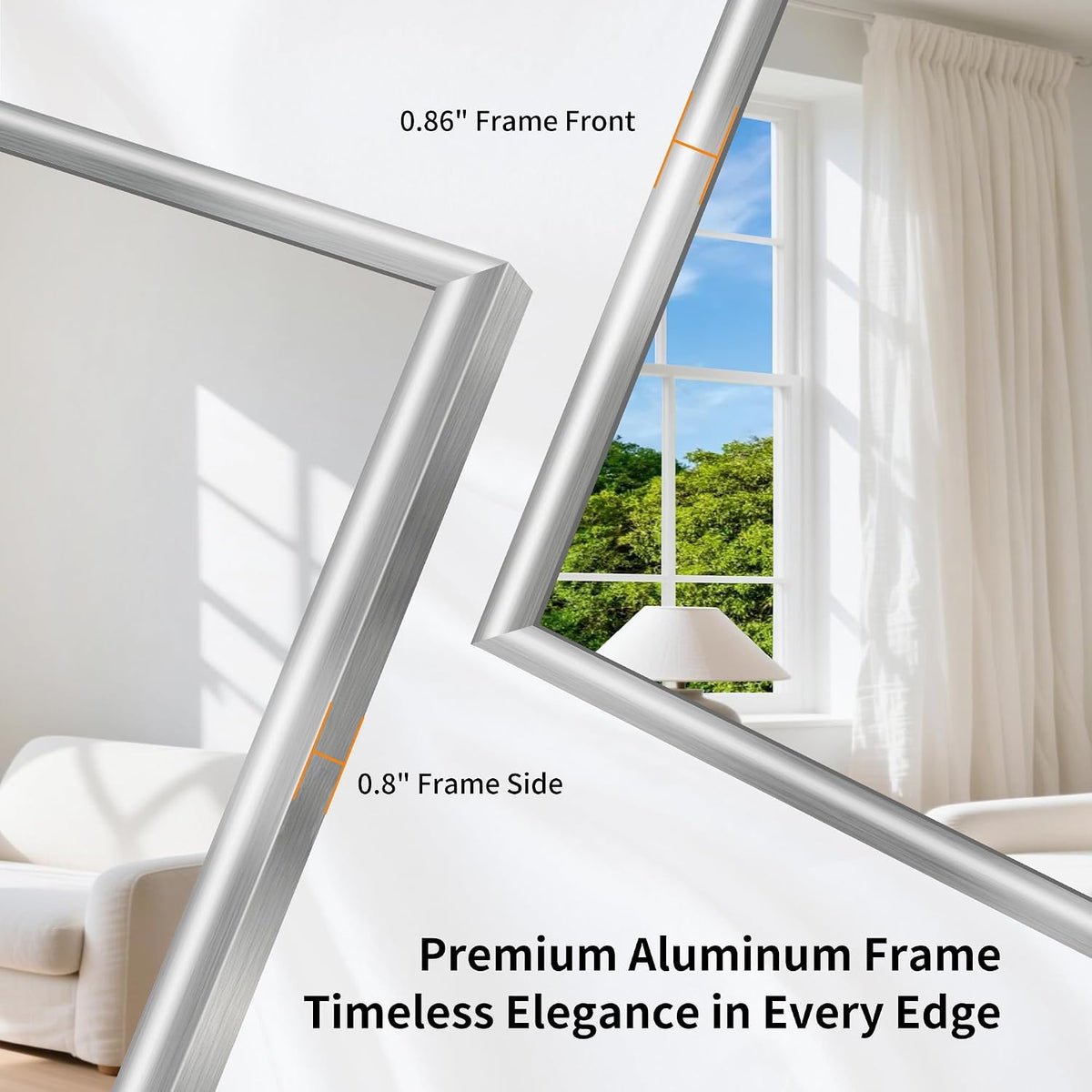 20x24 Inch Brushed Silver Bathroom Mirror, Raised Metal Framed Bathroom Vanity Mirror for Over Sink, Anti-Rust, Shatterproof Rectangle Wall Mirror, Hangs Horizontally or Vertically