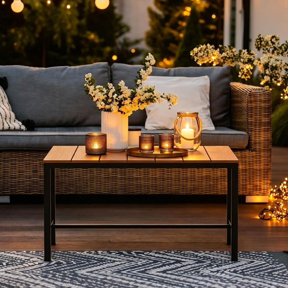 mapleway 33" Rustic Wood Patio Coffee Table Weather-Resistant Metal Frame
