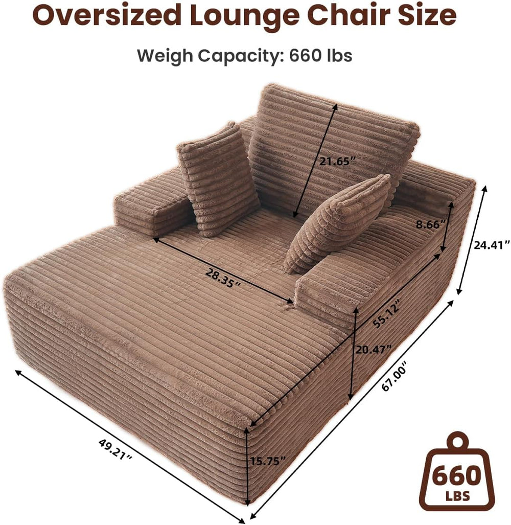 Oversized Chaise Lounge Chair Indoor, 67'' Corduroy Boneless Sofa Bed...