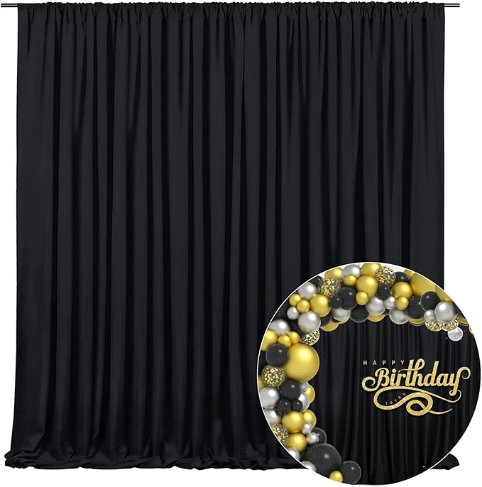 10 x 10 Feet Black Backdrop Curtain for Partie, Background Curtains for Photoshoot, Birthday, Wedding, Halloween, Thanksgiving, Christmas Day, New Year Party Decorations 5Ft x 10Ft, 2 Panels