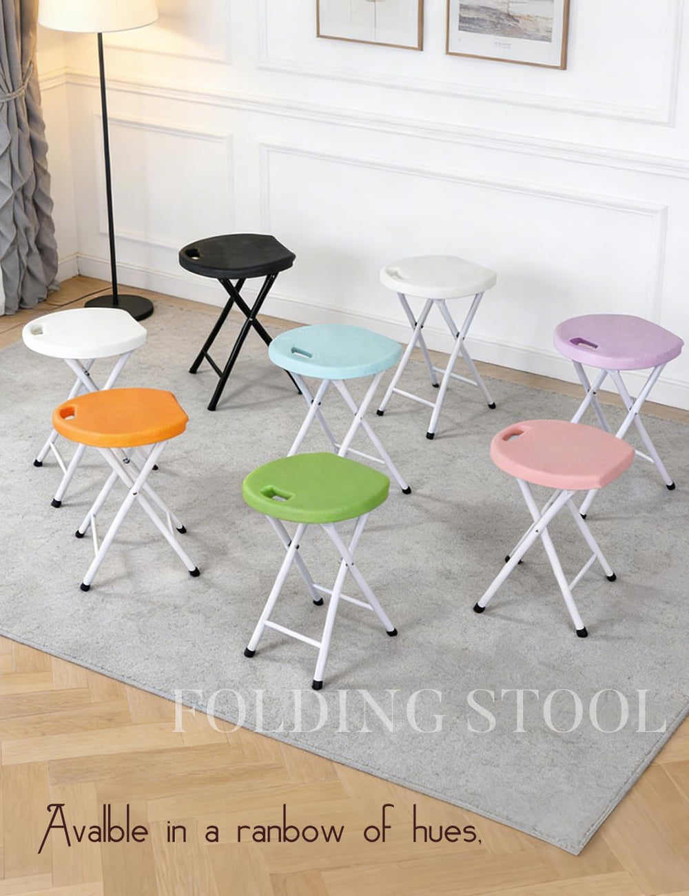 18 Inch Folding Stool with Handle, 2Pcs White