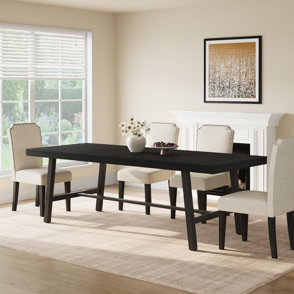 GarveeHome Industrial Dining Table for 8-10 People, 86.61" Long Large Kitchen Table with Sturdy Metal Frame, Rectangular Counter for Dinner, Kitchen, Dining Room (Black, 87" Non-extendable)