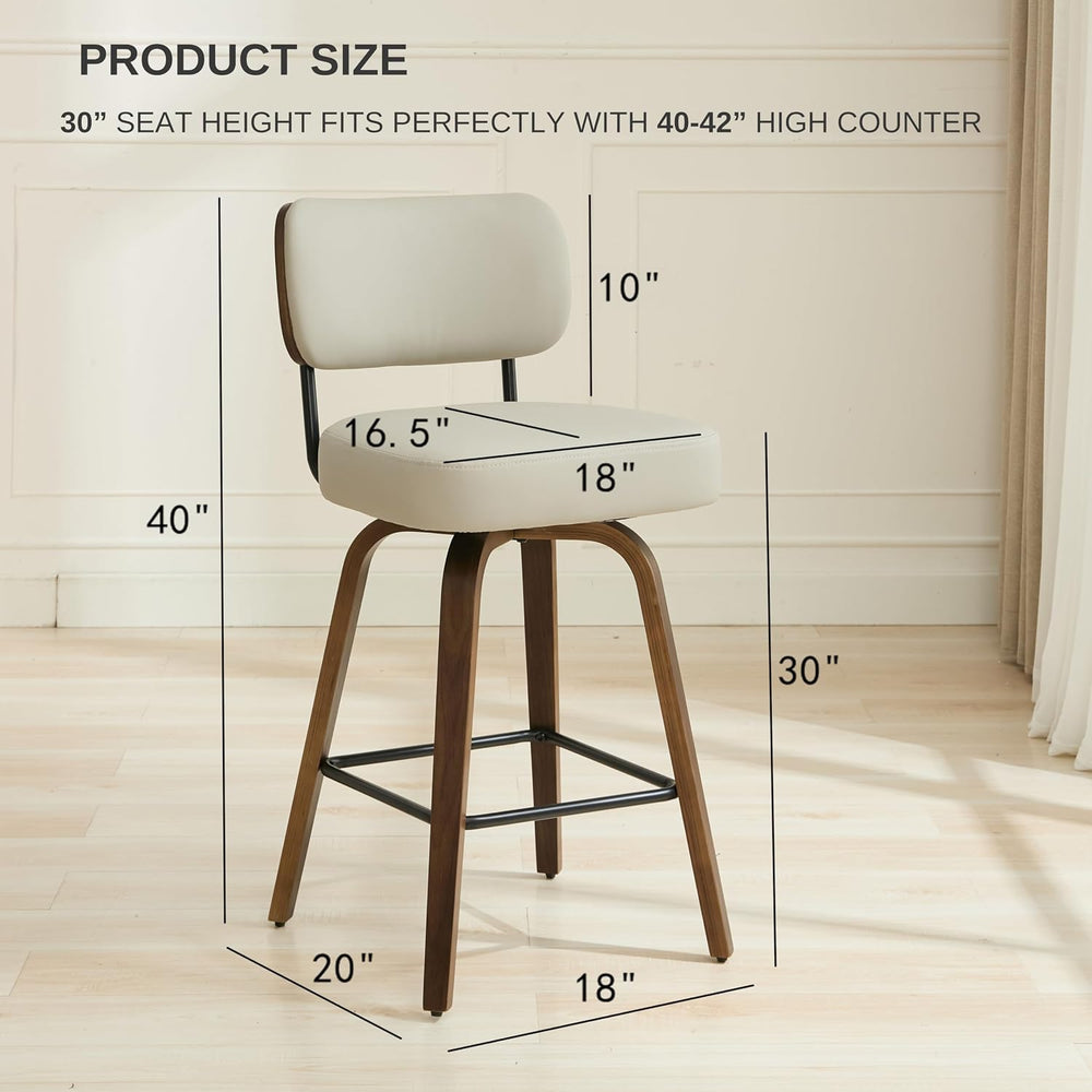 Swivel Bar Stools Set of 2, 30" Bar Height, Beige Grey