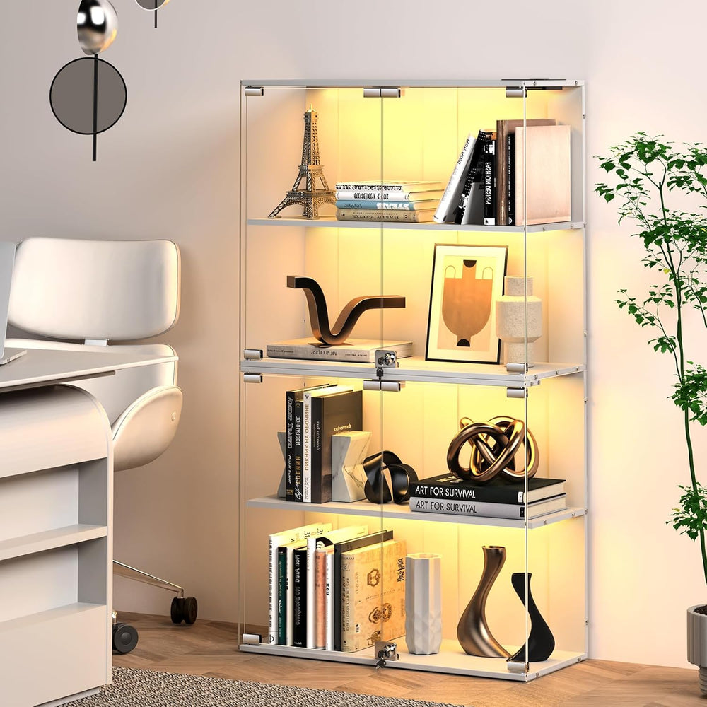 VersionTECH. Glass Display Cabinet with RGB Light, 4-Tier Curio Cabinets