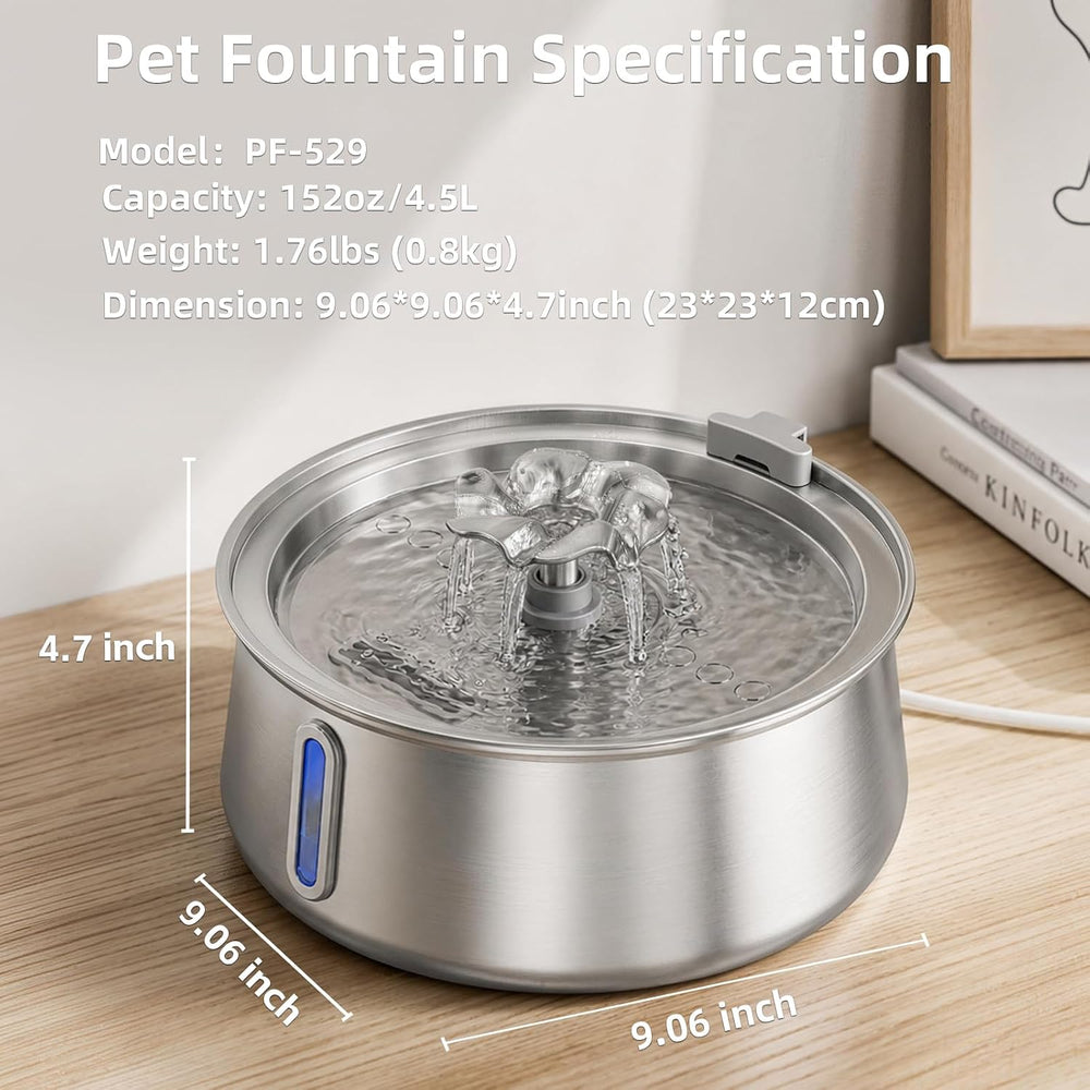 Cat Water Fountain Stainless Steel 4.5L/152oz Automatic Pet Water Dispenser