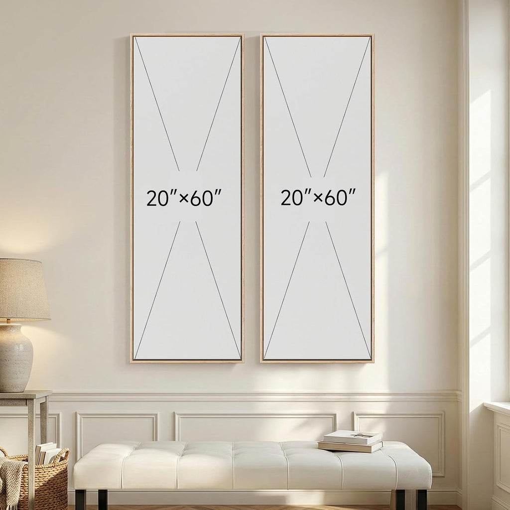 Large Framed Beige Cream Abstract Vertical Wall Art for Hallway, 2 Piece