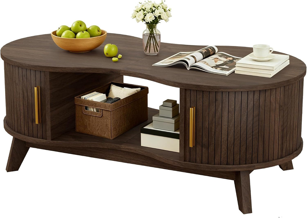 Coffee Table, Dual Oval Coffee Table for Living Room, 47'' Walnut