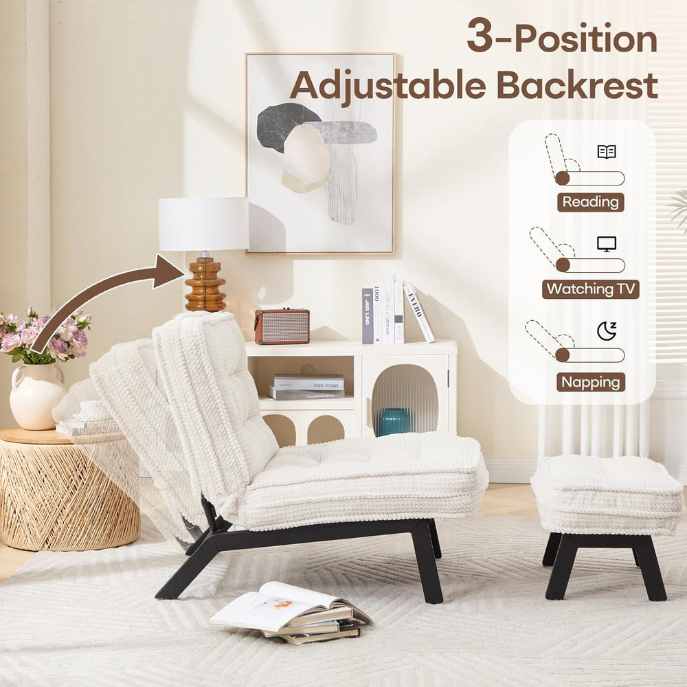 ANJ 3-Position Adjustable Accent Floor Chair with Ottoman, Ergonomic Stable L...