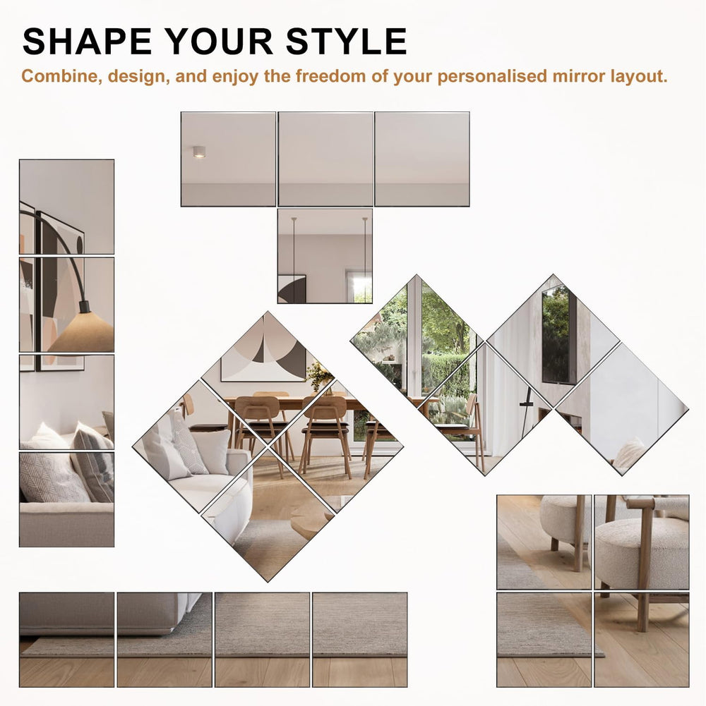 VASUHOME Home Gym Mirrors 12 Inch x 12PCS, HD Glass Wall Mounted Mirror Tiles...