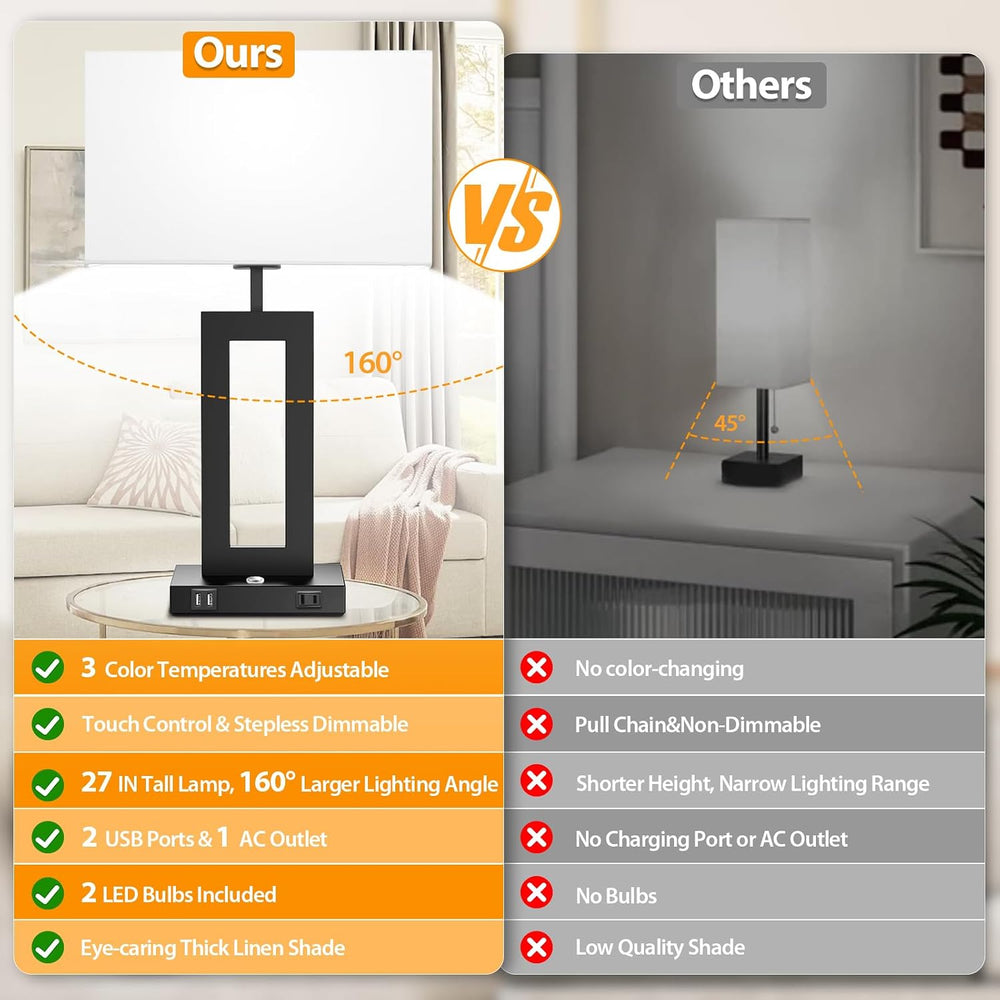 27.2’’ Tall Black Table Lamps for Living Room Bedroom, Bedside Touch Control ...