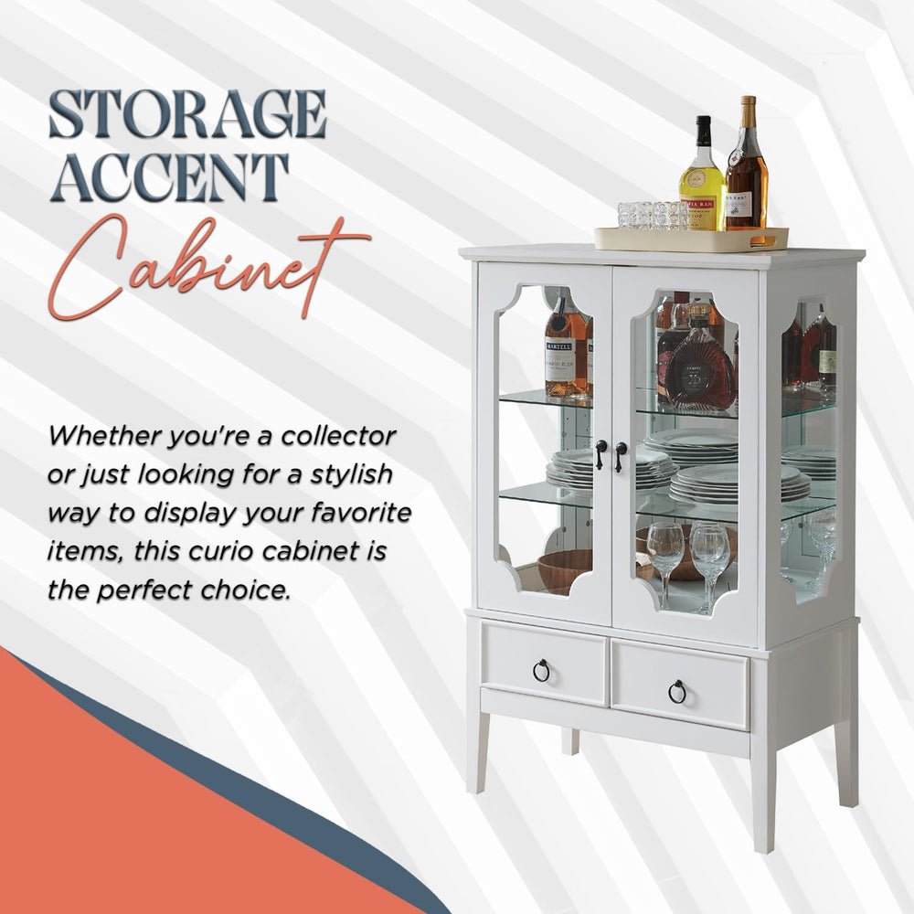 Kings Brand Furniture - Curio Accent Storage Cabinet with Doors, Glass Shelve...