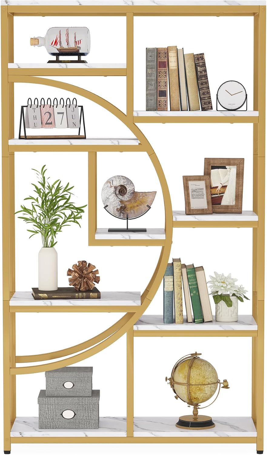 Tribesigns Industrial Bookshelf Bookcase with 9 Open Shelf (Gold)