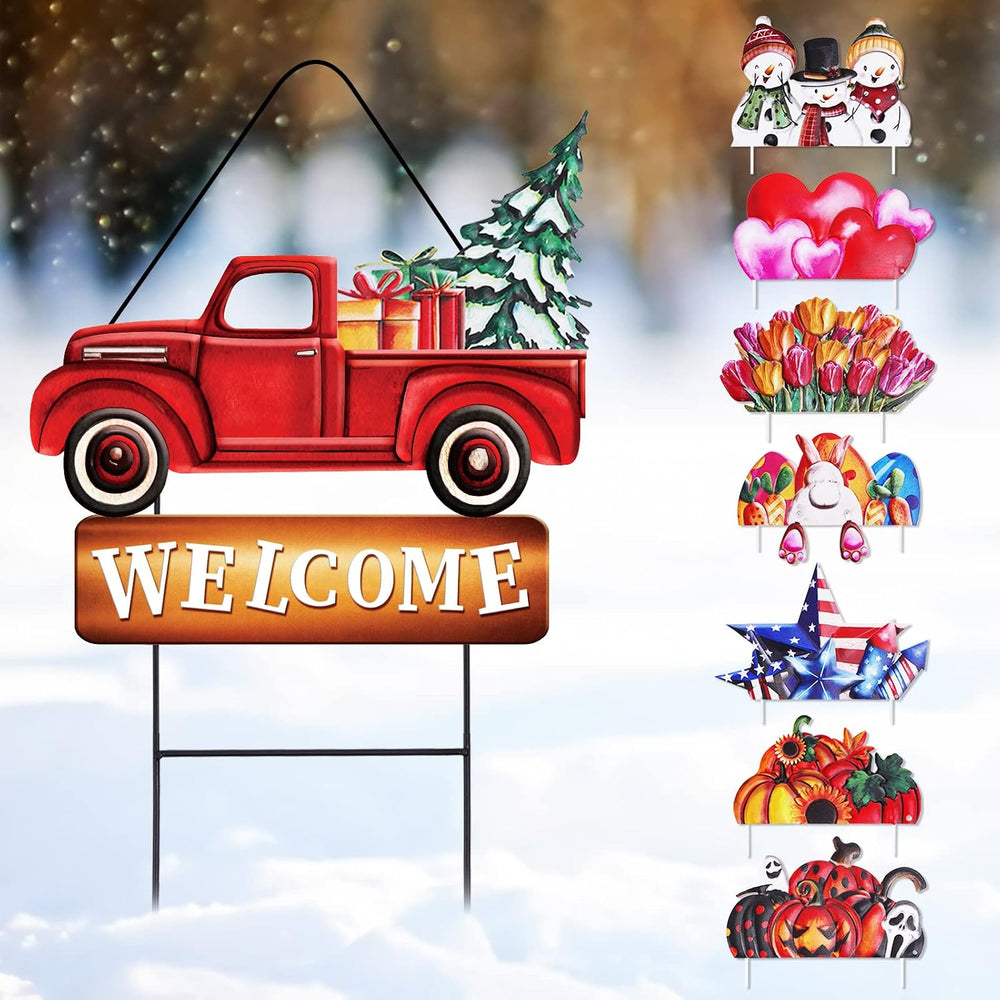 Whaline 4th of July Metal Yard Stakes Patriotic Welcome Interchangeable Garde...