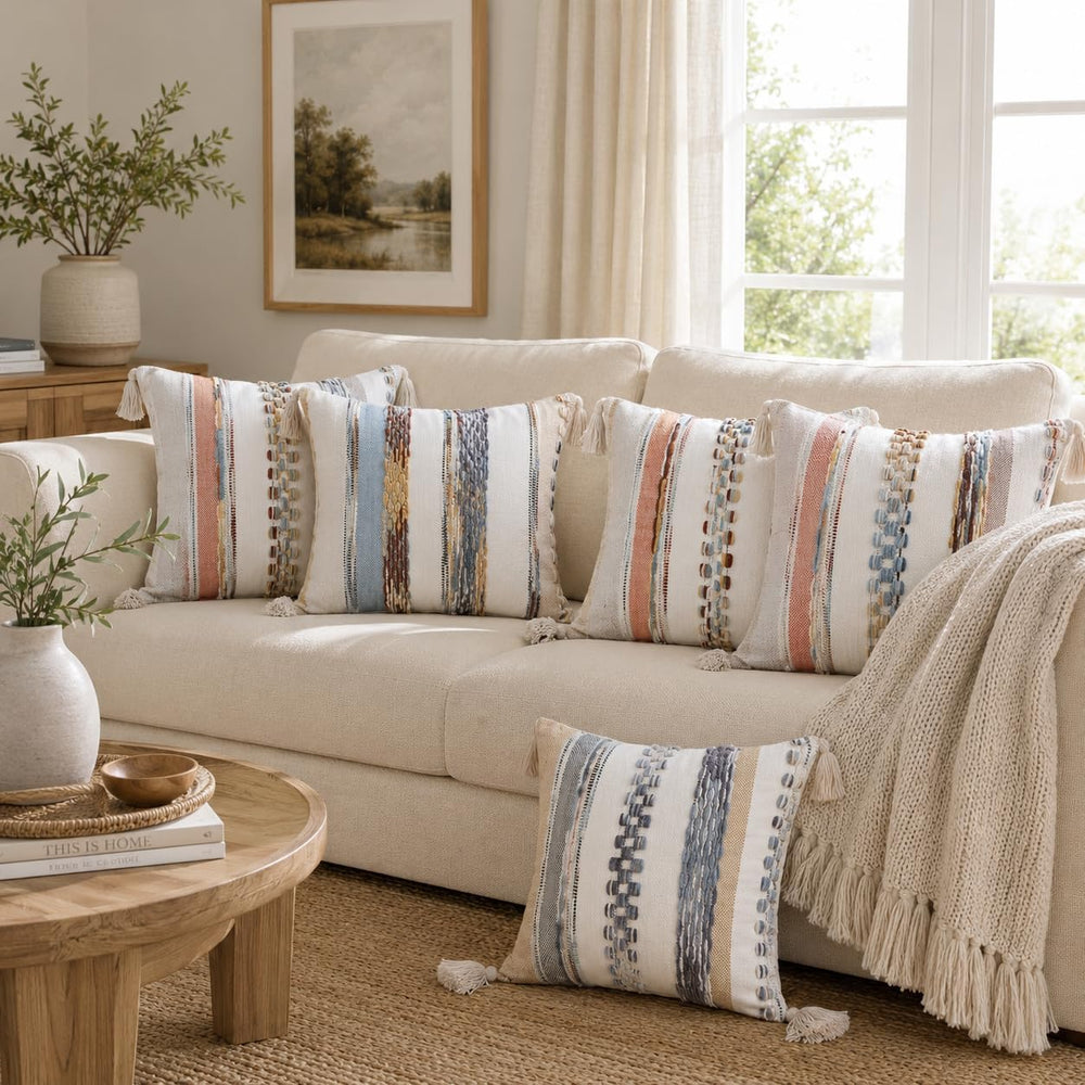 decorUhome Cream White and Light Blue Throw Pillow Covers 18x18 Set of 2