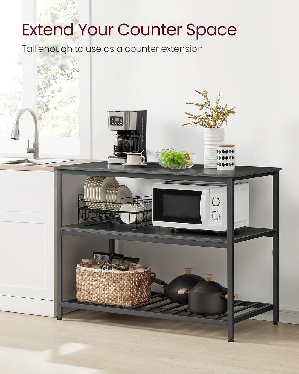 VASAGLE Kitchen Island with 3 Shelves, Storage Cabinet, Steel Structure