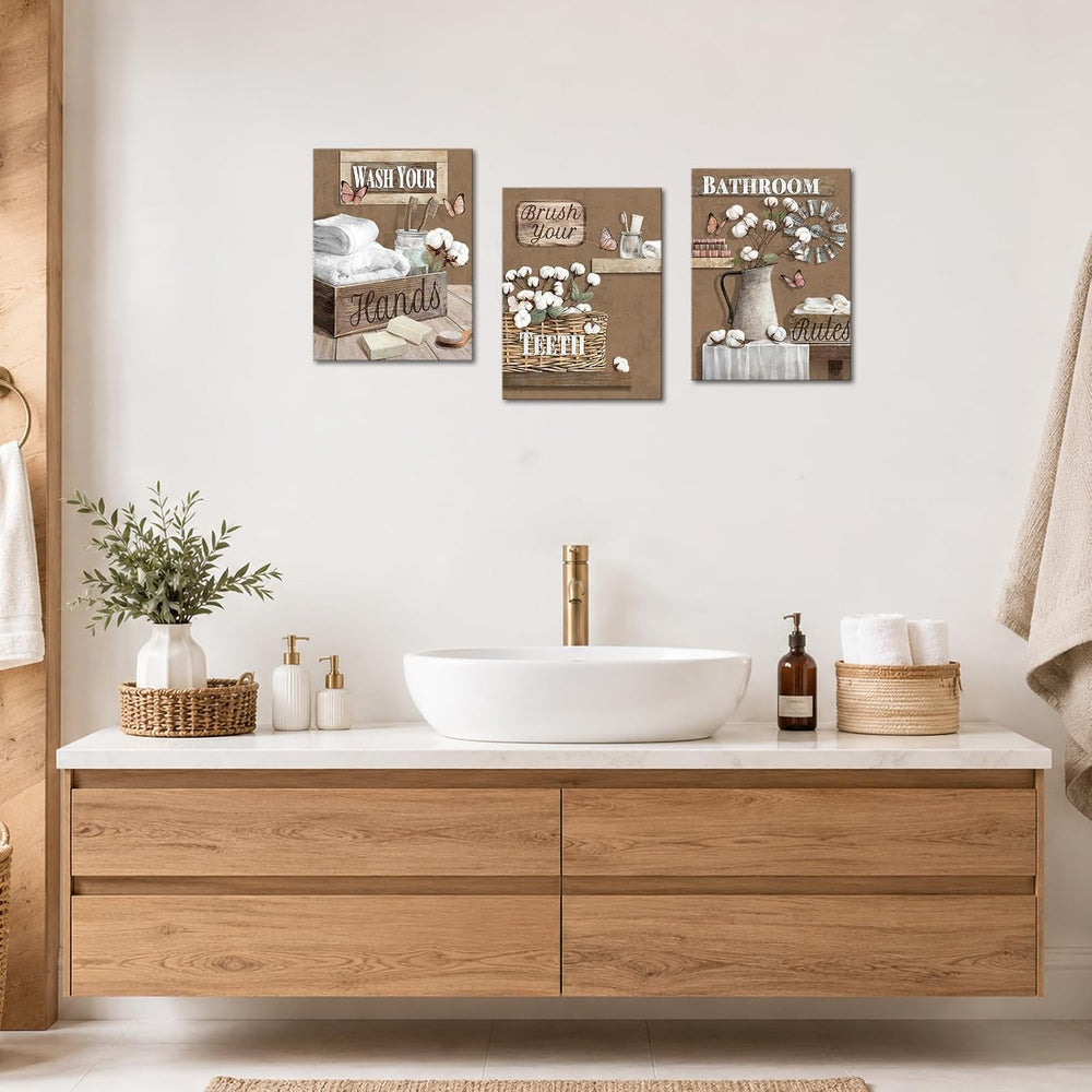 LoveHouse Rustic Bathroom Wall Art Farmhouse Decor Painting(Brown)