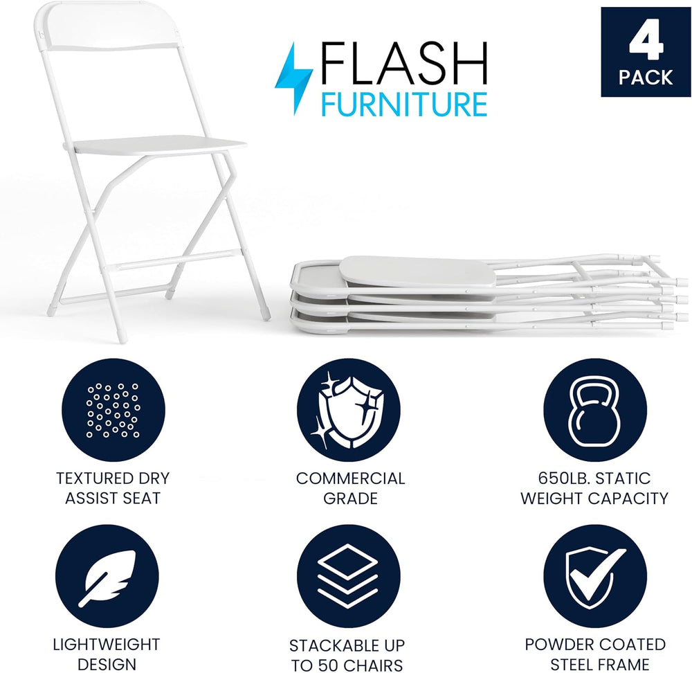 Flash Furniture Hercules Series Plastic Folding Chair - White - 4 Pack 650LB ...